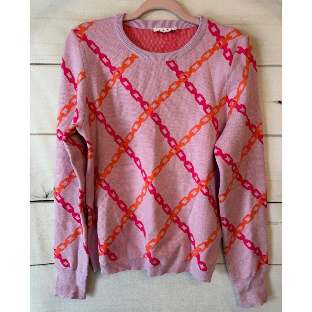 THML Lavender Pink Orange Chain Link Diamond Crewneck Sweater TMK1887-U Mens M